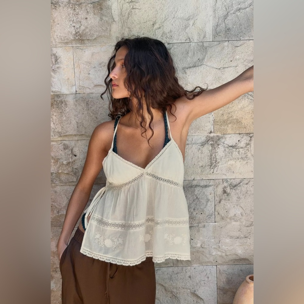 Zara Cream Lace-Trim Camisole Top